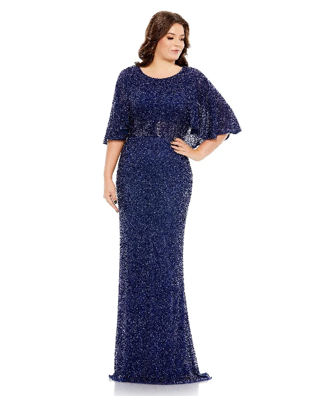 Step Ahead, Lead The Trend Mac Duggal 5361 Fabulouss Plus Size Long Cape Sleeve Dress