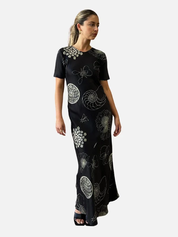 Clothes For Woman Short Sleeve Bias Dress Fibonacci - Black