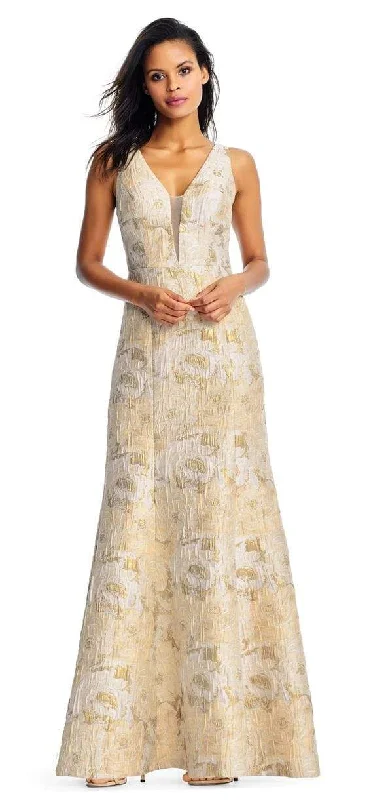 Refined Fashion Sale Aidan Mattox - MD1E202493 Floral Metallic Jacquard Deep V-neck Dress