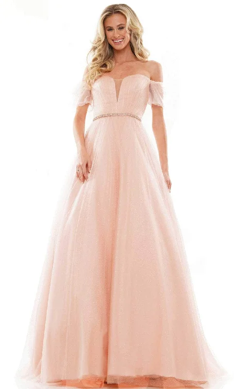 Flash Sale Now Colors Dress 2912 - Puff Off-Shoulder Lace-Up Back Ballgown