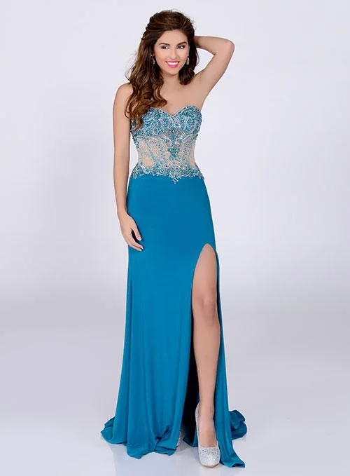 Limited Edition Envious Couture 16244 Size 8 Prom Dress Pageant Gown Sheer Strapless slit