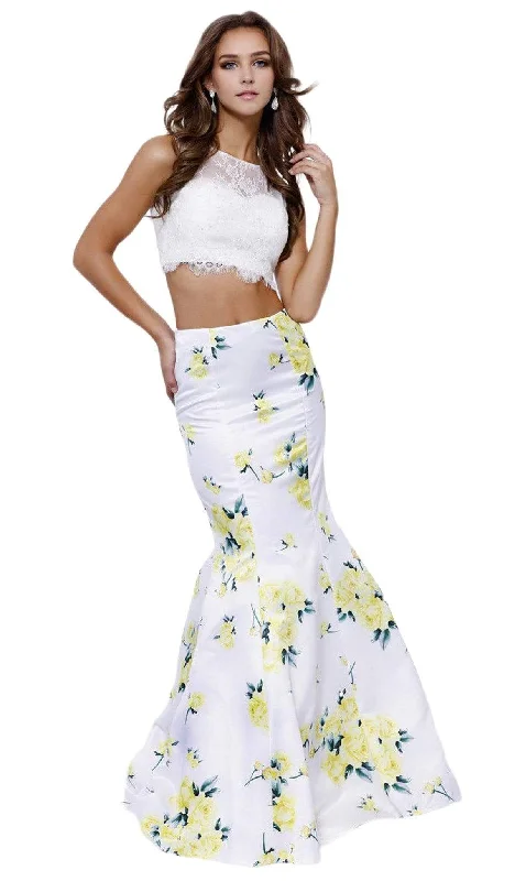 Find Your Unique Flair Nox Anabel - 8208 Two Piece Laced Jewel Floral Trumpet Evening Gown Find Your Unique Flair Nox Anabel - 8208 Two Piece Laced Jewel Floral Trumpet Evening Gown