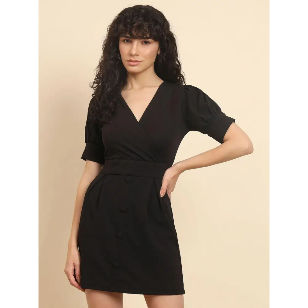 Trendy Athleisure Clothing For Women TRENDARREST Black Overlap Dress