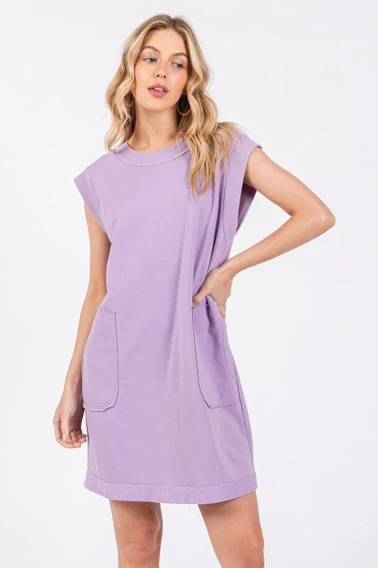 Earthy Tones LAVANDER CONTRAST COTTON TERRY MINI DRESS DY51167SA