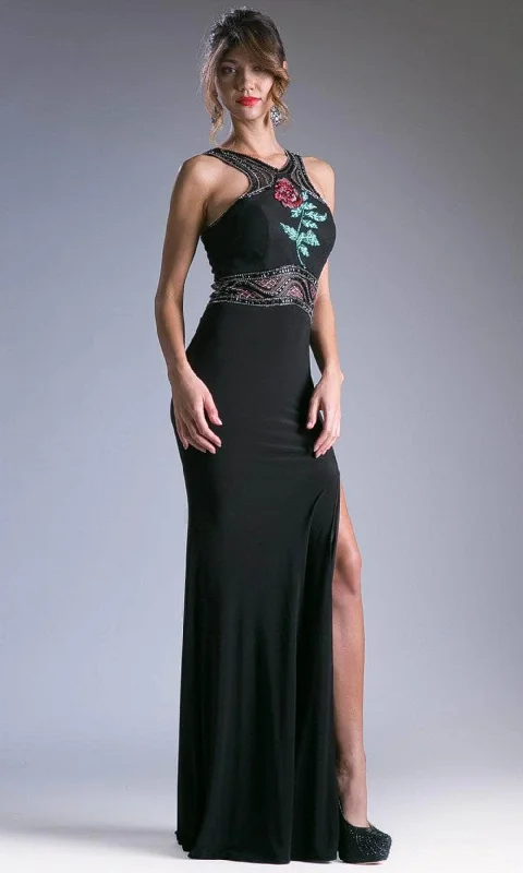 Summer Fashion Ladivine 71041-1 - Floral Beaded Halter Evening Gown