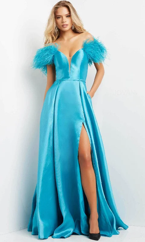 Unbeatable Deals Jovani 08321 - Feathered Off Shoulder Evening Gown