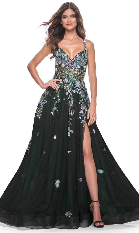 High-End Style Discounts La Femme 32023 - A-Line Floral Appliqued Prom Gown