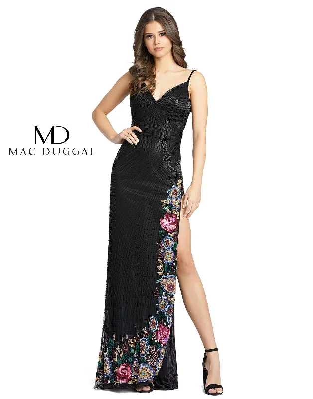 Seasonal Clearance Mac Duggal 5238 Long Formal Floral Slit Beaded Gown