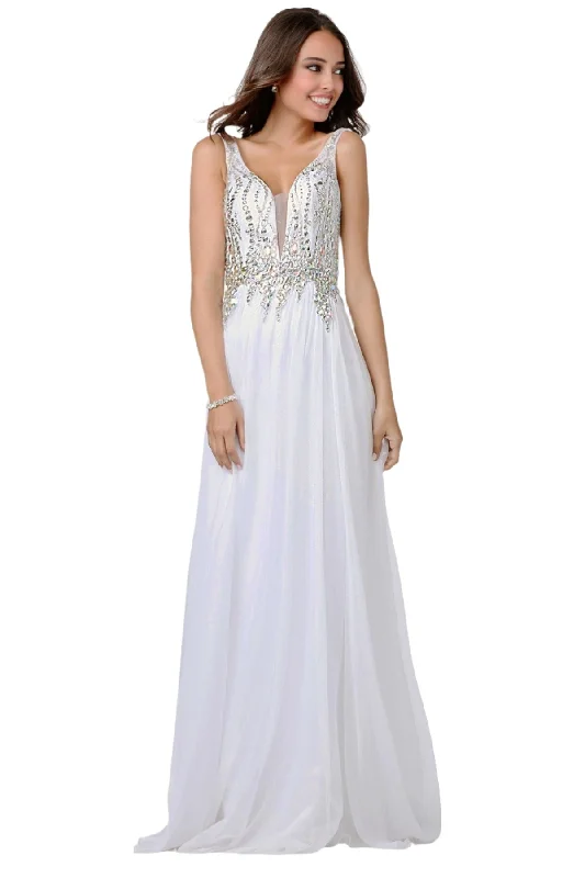 Chic Styles Jovani 22241 White size 0 Prom Dress Pageant Gown long chiffon Crystal Bodice V neck