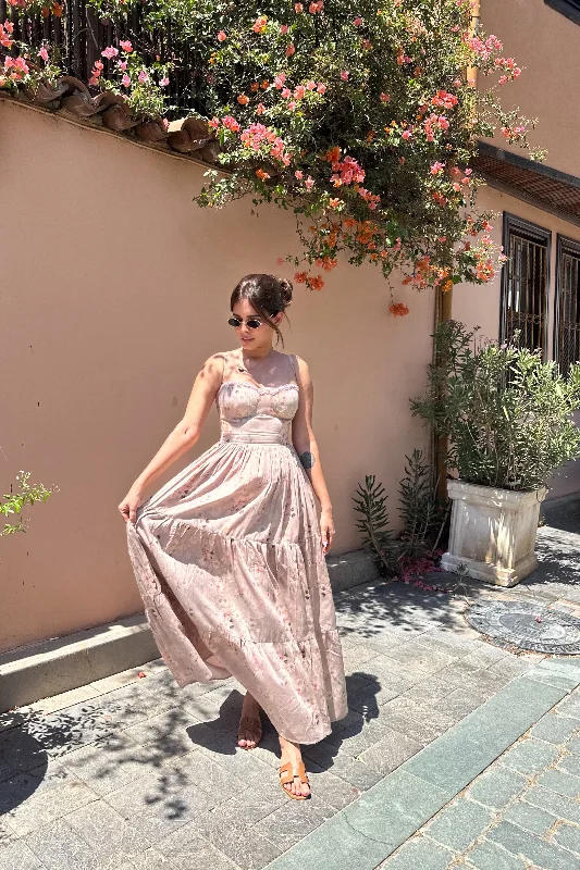 Vintage Retro Party Wear Hyacinth Bustier Maxi Sundress