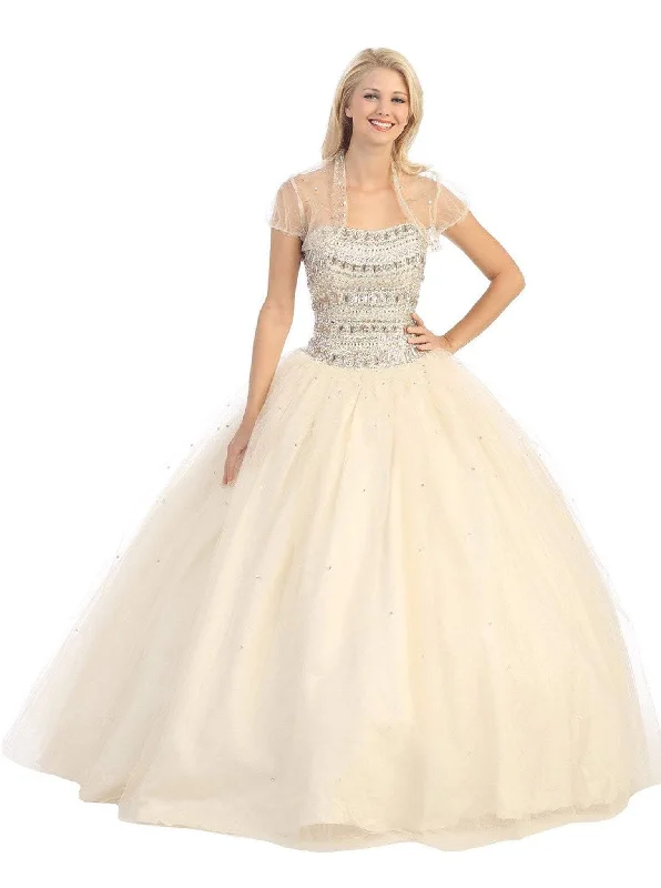 Bold and Elegant Women’s Fashion Eureka Fashion - 3005 Jeweled Semi-Sweetheart Ballgown With Bolero