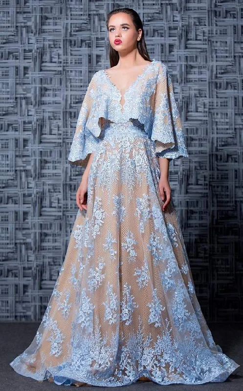 Flash Sales MNM Couture -  Floral Embroidered Deep V-neck A-line Gown K3571