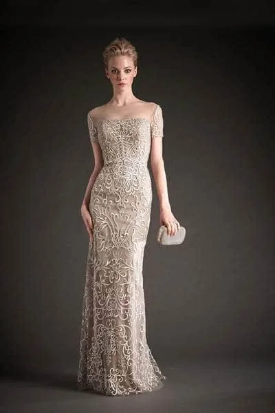 Hot Picks Hynes Park - Illusion Short Sleeve Scroll Embroidered Gown M106 - 1 pc Silver/Nude In Size 12 Available Hot Picks Hynes Park - Illusion Short Sleeve Scroll Embroidered Gown M106 - 1 pc Silver/Nude In Size 12 Available
