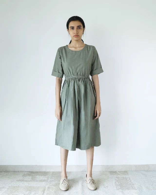 Unique Women's Fashion Pieces Olive Elasticated Waist Dress