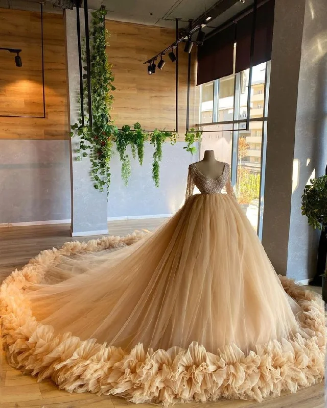 Flash Sale Long Wedding Dresses, Champagne Prom Formal Evening Dresses Y850