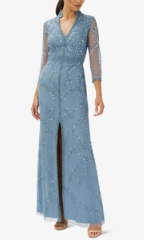 Sporty Streetwear Adrianna Papell - Adorned Collar Evening Gown AP1E209946 P  - 1 pc Vintage Blue In Size 8P Available