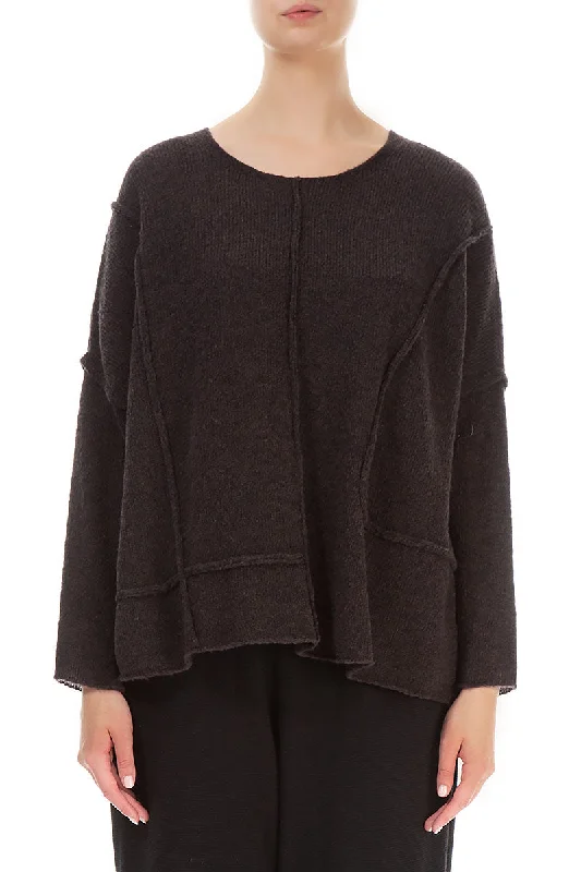 Women's Clothes Online Shopping Exposed Seam Chocolate Wool Sweater