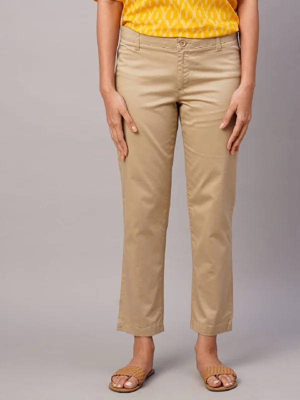 Special Offers, Don't Miss Women's Khaki Cotton Lycra Regular Fit Pant