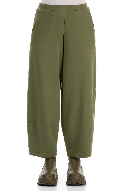 Fashion Forward Femininity Loose Olive Cotton Trousers