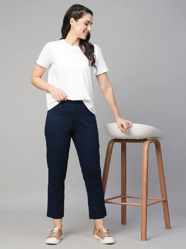 Women's Clothes Women's Navy Cotton Elastane Regular Fit Pant