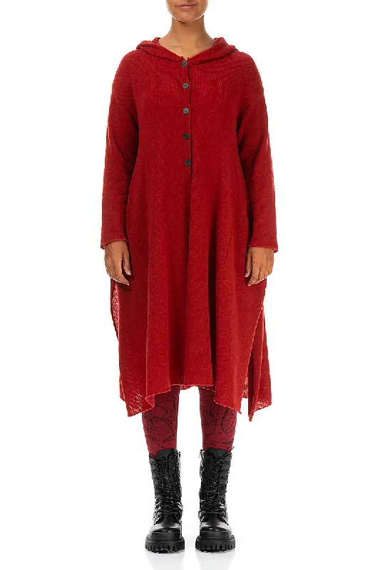 Women's Clothing Stores Hooded Red Wool Cardigan