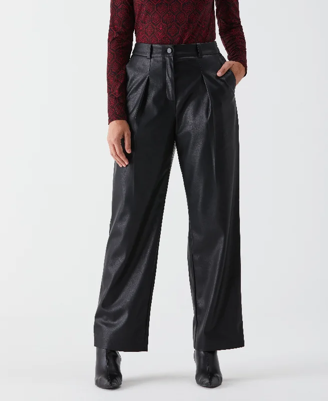 Chic And Comfortable Vegan Leather Wide Leg Pleated Pant