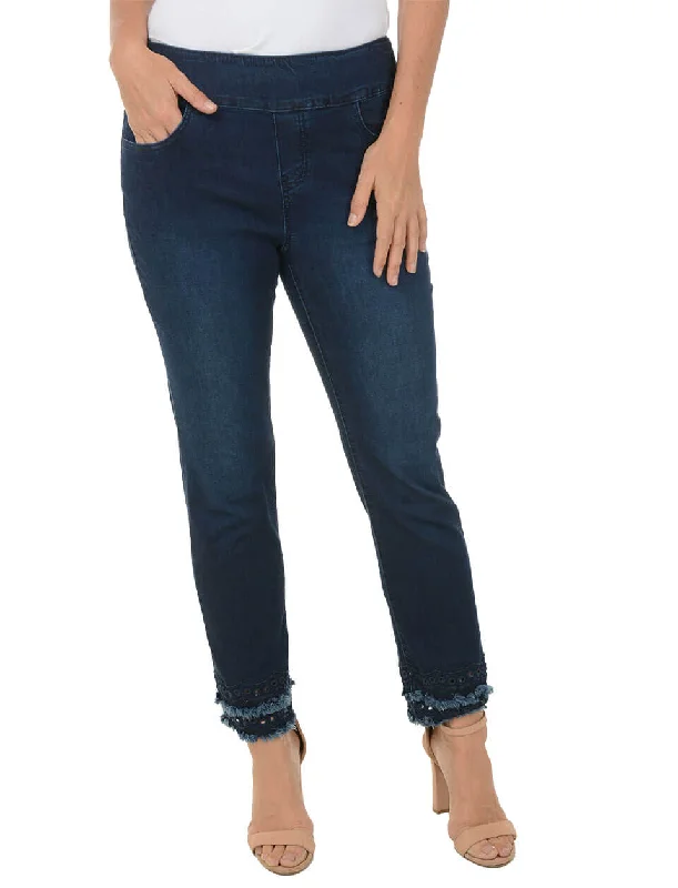 Chic Trends Unveiled Fringe Scallop Embroidered Denim Ankle Pant