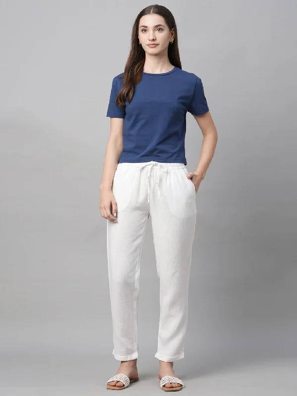 Chic Outfits Women's White Linen Viscose Regular Fit Pant