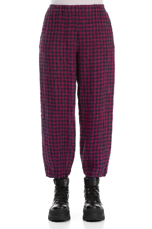 Style Breakthroughs Magenta Check Linen Pencil Trousers