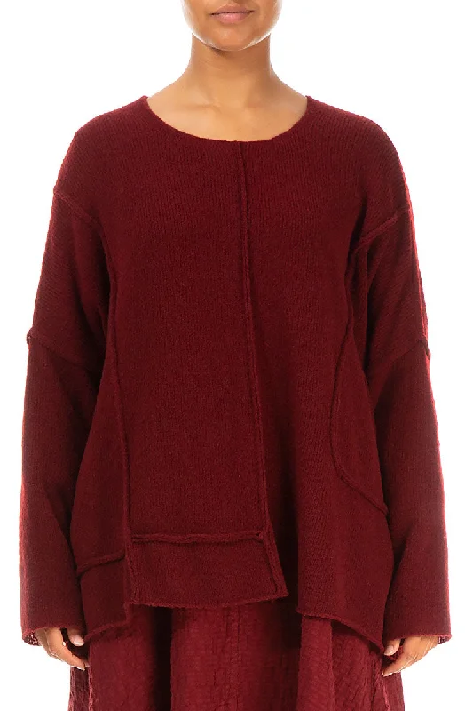 Women's Clothing Online Exposed Seam Maroon Wool Sweater