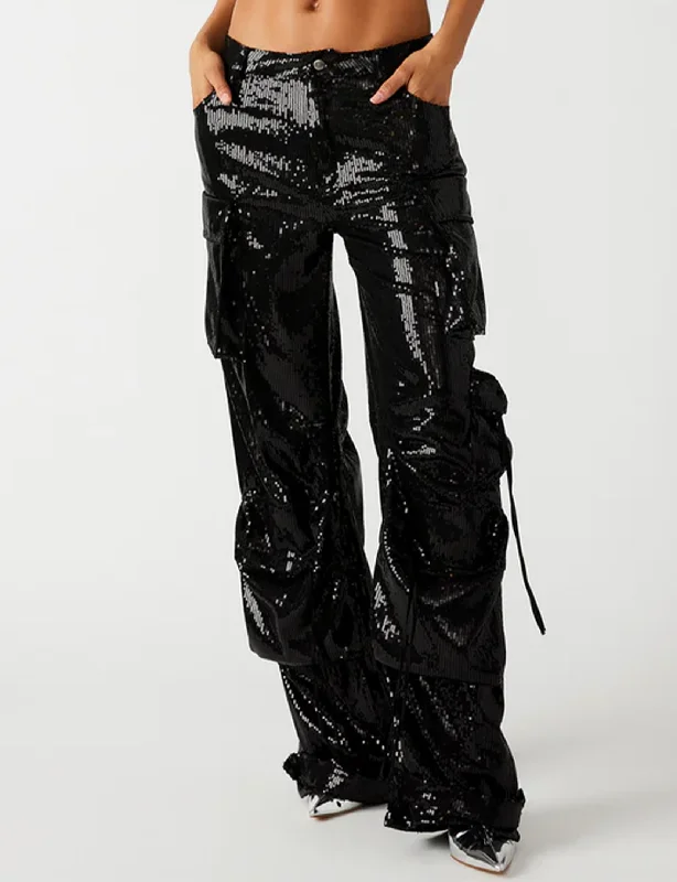 Trend Driven Wardrobe Duo Sequin Cargo Pant, Black