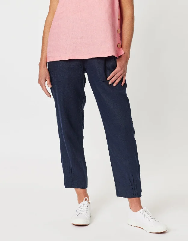 Trendy Styles Sarah Rib Waist Linen Pants - Navy