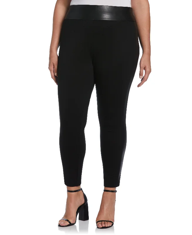 Evening Looks Plus Size Vegan Leather Trimmed Pull-On Pant