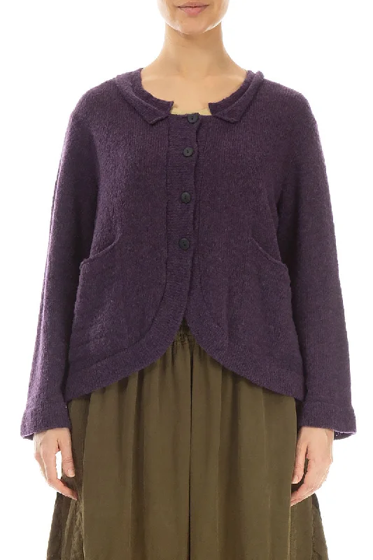 Women's Clothing Rounded Front Purple Wool Cardigan