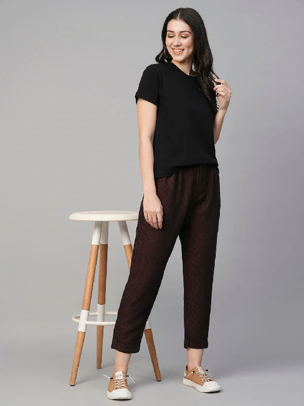 Business Casual Outfits Women's Maroon Linen Regular Fit Pant