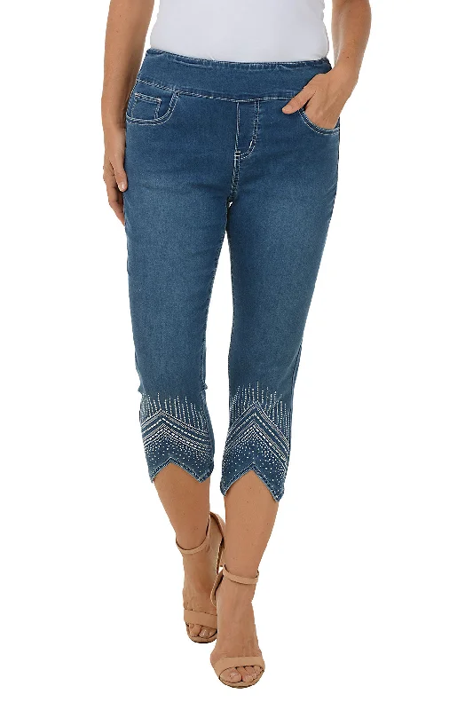 Effortless Style, Endless Impact Chevron Rhinestone Denim Capri Pant