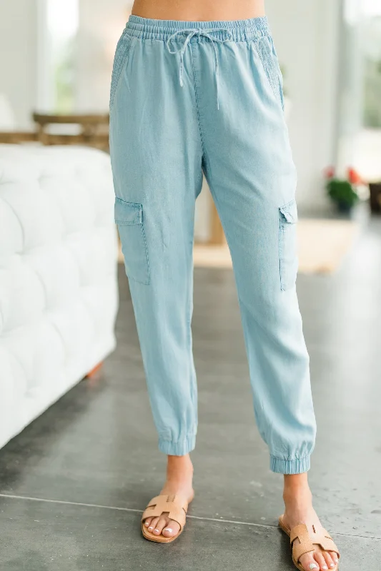 Mega Sale On The Move Light Blue Chambray Joggers