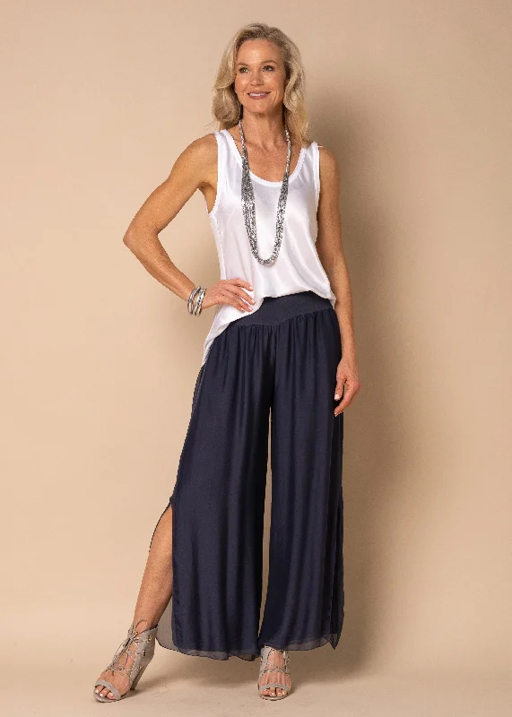 Casual Fashion Gia Silk Pants in Navy