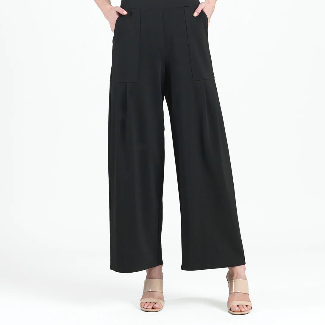 Seasonal Women’s Fashion Trends Pleated Wide Leg Pocket Pant - Black