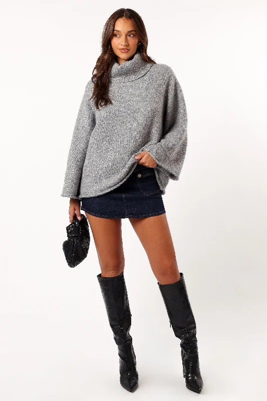 Classic Women's Fashion Bindy Cowlneck Knit Sweater - Grey Marle