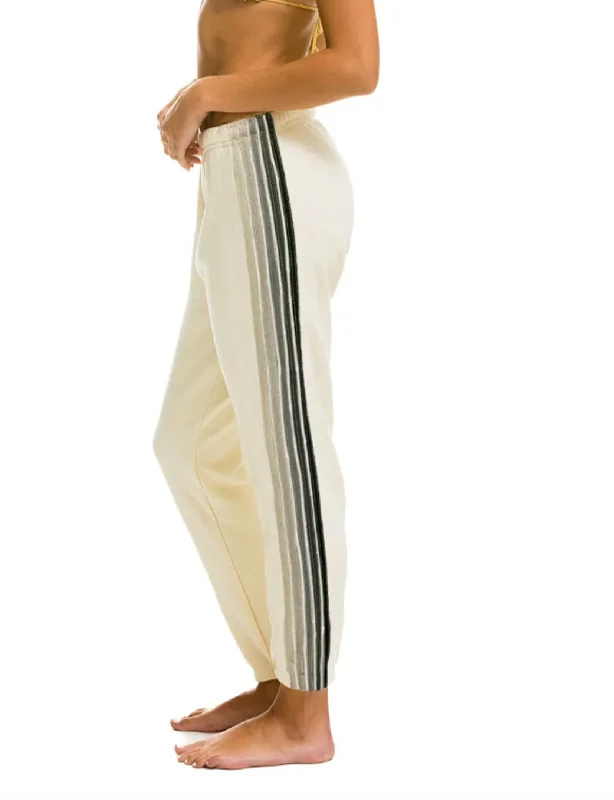 Exclusive Designer Collection 5 Stripe Womens Sweatpant, Vintage White/White Grey