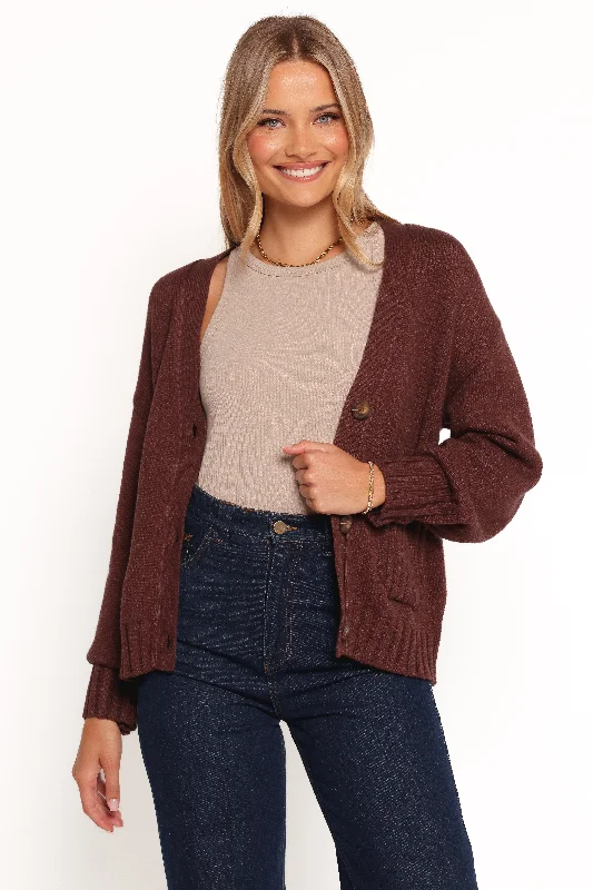 Trendy Boutiques Online Eden Button Front Cardigan - Brown