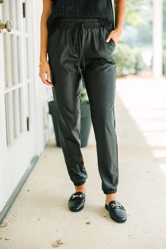Romantic Fashion Discounts Based On Love Black Leather Joggers