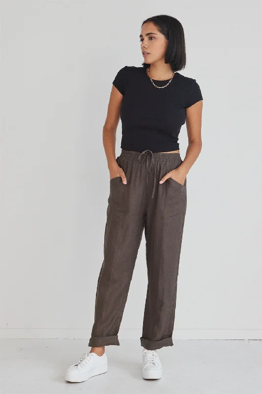 Get The Latest Trends Cruise Dark Olive Linen Tapered Jogger