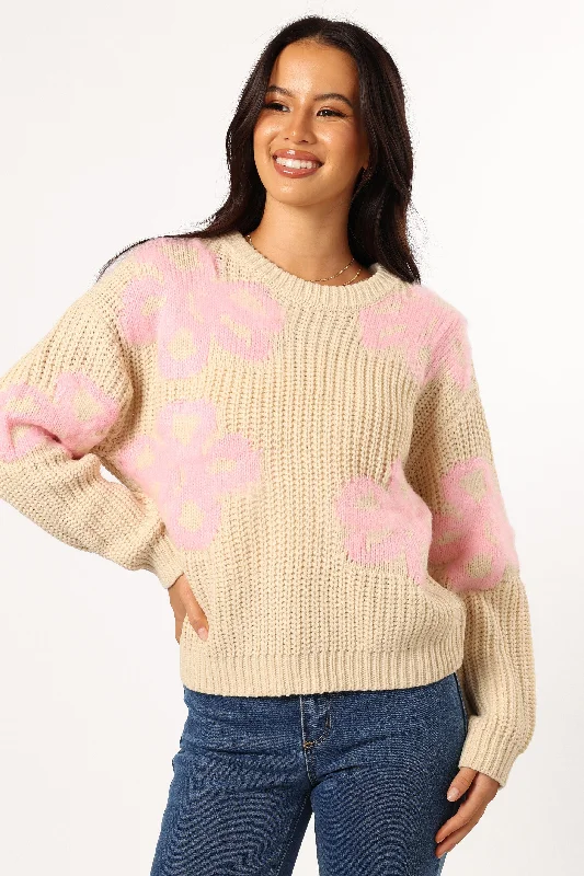 New Arrival Discounts Wren Large Flower Knit Sweater - Cream