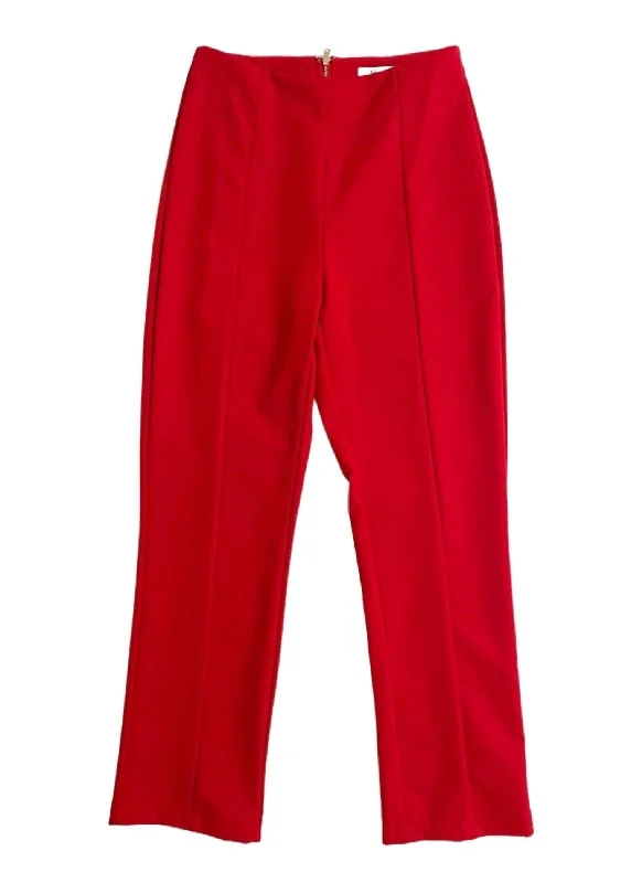 Laid-Back Elegance Women's Stretch High Waist Pants In Red