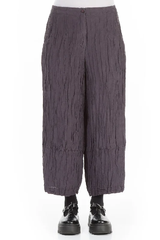 Big Discounts Wide Cropped Vintage Violet Crinkled Silk Trousers