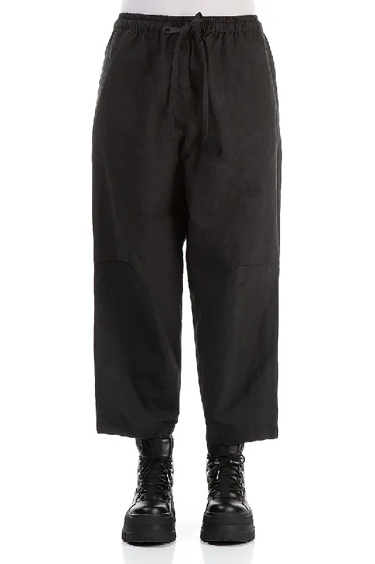 Chic And Edgy Tie Up Black Cotton Trousers