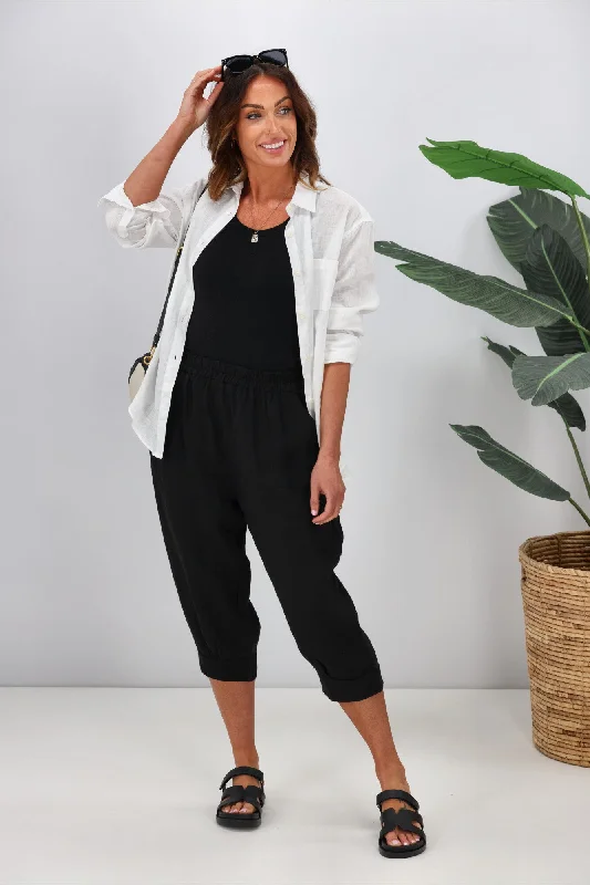 Limited Stock, Big Sale Cali & Co Linen Pant 3/4 Length Black