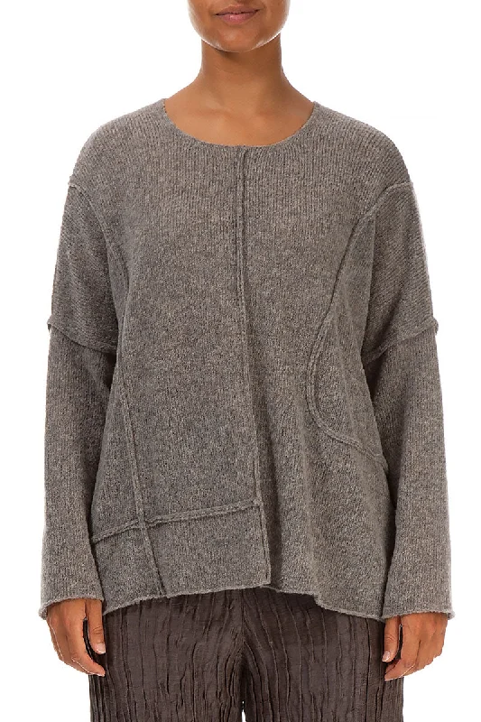 Women's Clothing Online Sale Exposed Seam Beige Wool Sweater